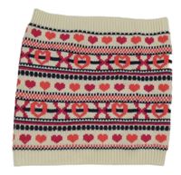 Béžovo-růžovo-černý vzorovaný pletený nákrčník