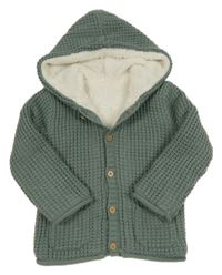 Khaki zateplený propínací svetr s kapucí Nutmeg