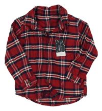 Nové - Červeno-tmavomodro-biela kockovaná flanelová košeľa George