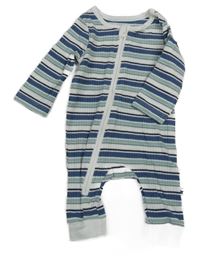 Modro-zeleno-bílý pruhovaný overal F&F