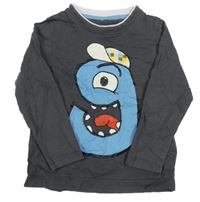 Šedomodré triko s barevným číslem a příšerkou