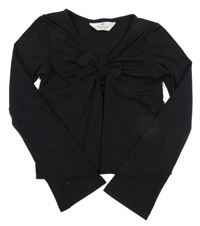 Černé triko s mašlí a rozparkem H&M