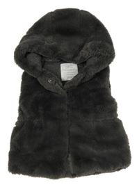 Sivá kožušinová vesta s kapucňou Primark