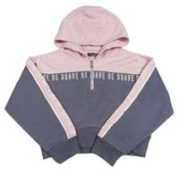 Svetloružová -sivá crop mikina s nápisom a kapucňou Primark