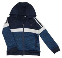 Tmavomodro-bielo-melírovaná športová prepínaci mikina s nápisom a kapucňou Pep&Co