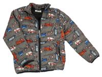 Tmavošedá šusťáková prošívaná lehká zateplená bunda se záchranáři H&M