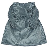 Šedomodré sametové pruhované šaty s volánky F&F