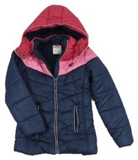 Tmavomodro-růžová šusťáková zimní bunda s kapucí kids