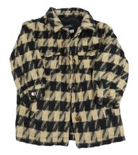 Béžovo-čierna vzorovaná vlnená podšitá bunda River Island