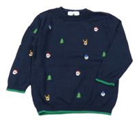 Tmavomodrý sveter so stromky a sobmi George