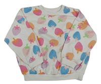 Biela oversize mikina s jahodami Matalan