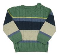 Zeleno-modro-biely sveter s copánky