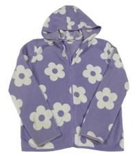 Lila fleecová propínací mikina s kytičkami a kapucí George