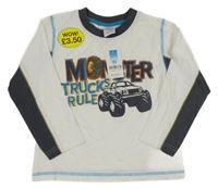 Nové - Bílo-tmavošedé triko s nápisem a monster truckem 