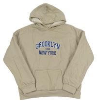 Béžová zateplená mikina s nápisem a kapucí 