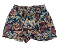 Tmavomodro-barevné květované šifonovéraťasy s páskem 