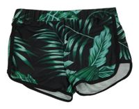 Čierne elastické športové kraťasy s lístečky