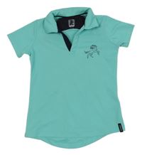 Světletyrkysovo-černé funkční jezdecké polo tričko s koníkem FOuganza