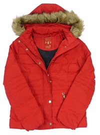 Červená šušťáková zimná bunda s kapucňou C&A