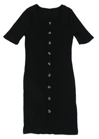 Čierne rebrované šaty s gombíky New Look