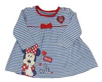 Modro-bílé pruhované bavlněné šaty s Minnií a všitým body Disney