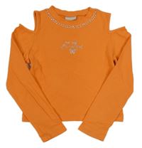 Oranžové žebrované crop triko s kamínky a volnými rameny Matalan