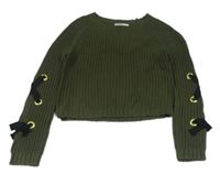 Olivový crop sveter so šněrovaním Primark