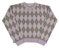 Lila-sivý károvaný crop sveter Primark
