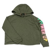 Khaki crop mikina s nápisom a kapucňou S. Oliver