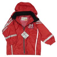 Nové - Červená šušťáková jarná bunda s prúžkami a kapucňou