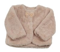 Svetloružový kožušinový kabát s mašlou Matalan