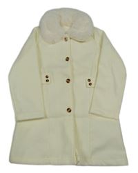 Smetanový flaušový kabát s kožešinou