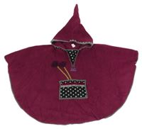 Tmavoružové fleecové pončo s kapucňou