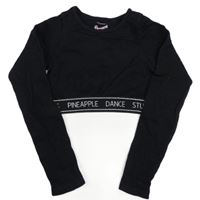 Čierne rebrované crop športové tričko s logy Pinepple