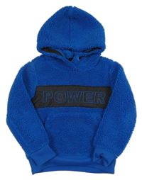 Kobaltově modrá huňatá mikina s nápisem a kapucí Active Touch