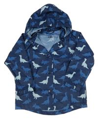 Tmavomodrá šušťáková bunda s dinosaurami a kapucňou Tchibo