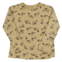 Béžové triko s liškami Sinsay