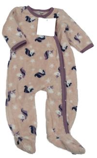 Nové - Svetloružová plyšová kombinéza s jednorožcami Ergee