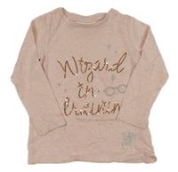 Svetloružový ľahký sveter s nápisem z flitrů - Harry Potter