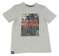 Sivé melírované tričko so Star Wars z překlápěcích flitrů C&A