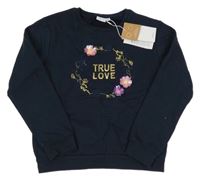 Nové - Tmavomodrá mikina s kytičkami a nápisem Name it