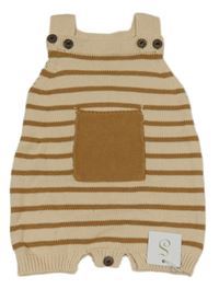 Nové - Béžovo-hnedý pruhovaný pletený na traký overal s vreckom