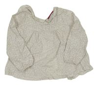 Bielo-sivá vzorovaná plátenná blúzka s golierikom Obaibi