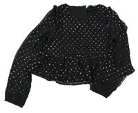 Černá šifonová crop halenka puntíky Primark