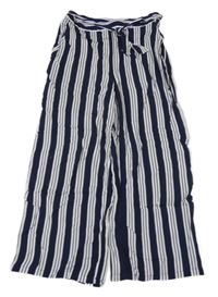 Tmavomodro-biele pruhované ľahké culottes nohavice s opaskom H&M