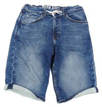 Tmavomodré teplákové riflové slim fit kraťasy H&M