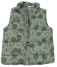 Khaki šušťáková prešívaná zateplená vesta s Mickeym H&M
