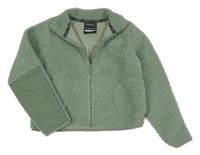 Khaki huňatá prepínaci crop mikina s logom Kappa