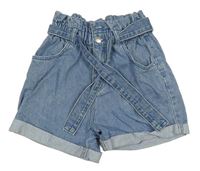Modré šisované paper bag tie waist rifľové kraťasy s opaskom zn. Denim Co.