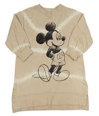 Béžovo-bílé batikované teplákové šaty s Minnie ZARA